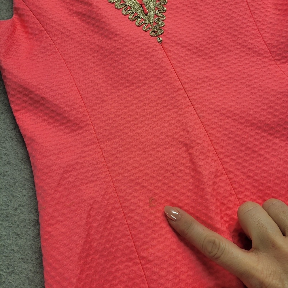 Lilly‎ Pulitzer Pink Seersucker Gold Soutache Embroidered V-Neck Shift Dress 0 - Picture 13 of 15